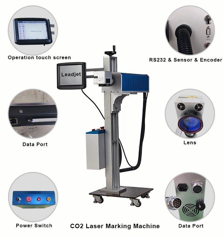 Leadjet 30W CO2 Laser Marking Machine for Pet Bottle Plastic Bag Expiration Date