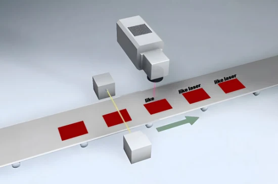 Stampante laser ad alta velocità con data di produzione Macchina per marcatura laser volante con laser CO2 da 30 W con separatore di confezioni per l'industria alimentare